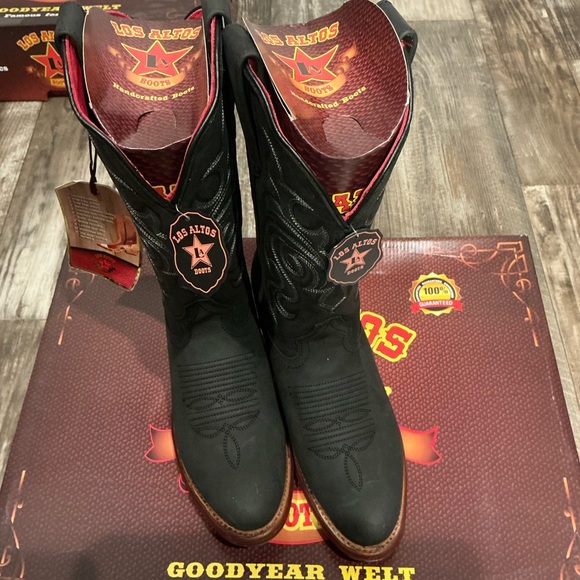 Los Altos Women’s Leather Black Cowboy Boots Size 6.5 - Picture 11 of 16